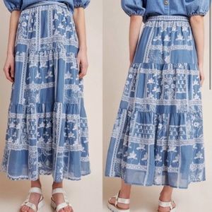 Anthropologie Ariadne Embroidered Maxi Skirt size M